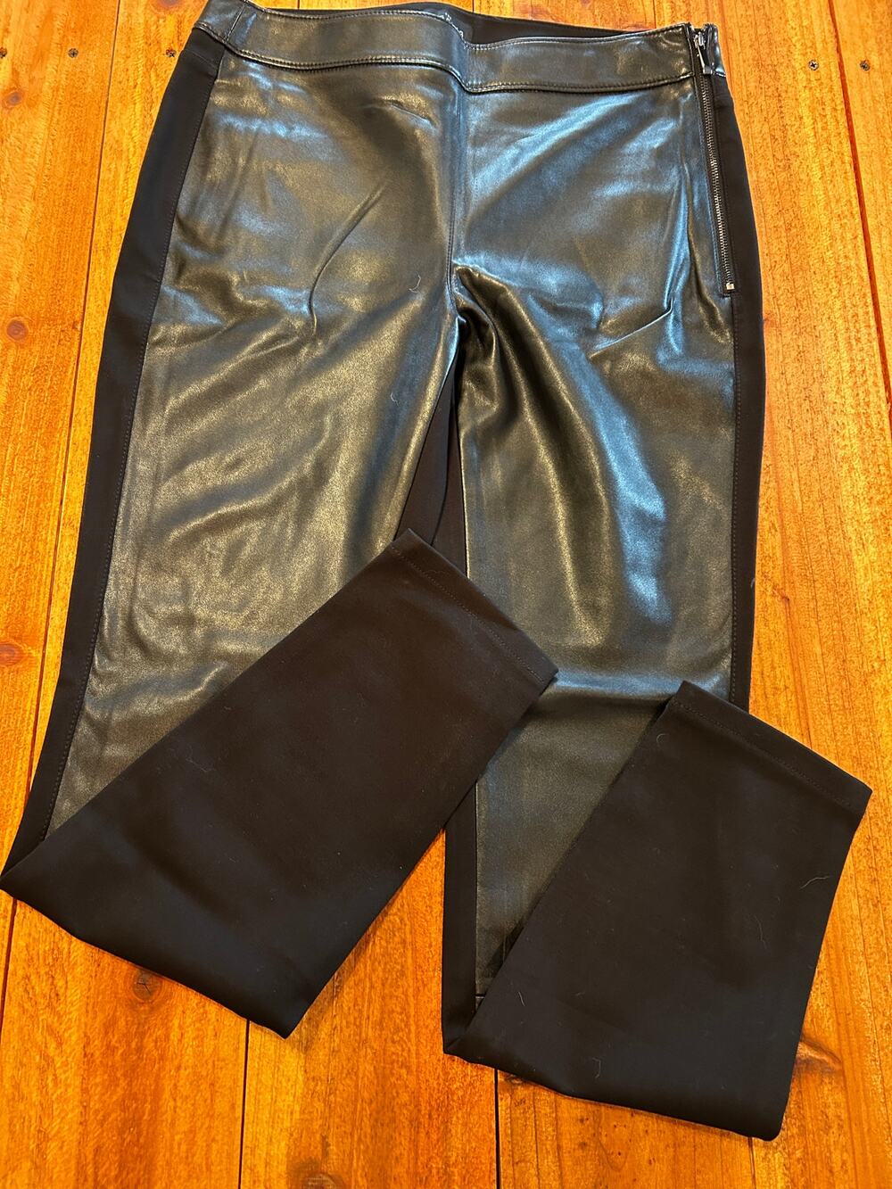 White House Black Market Faux Leather Panel Leggings Size 8 Black Ponte Pants